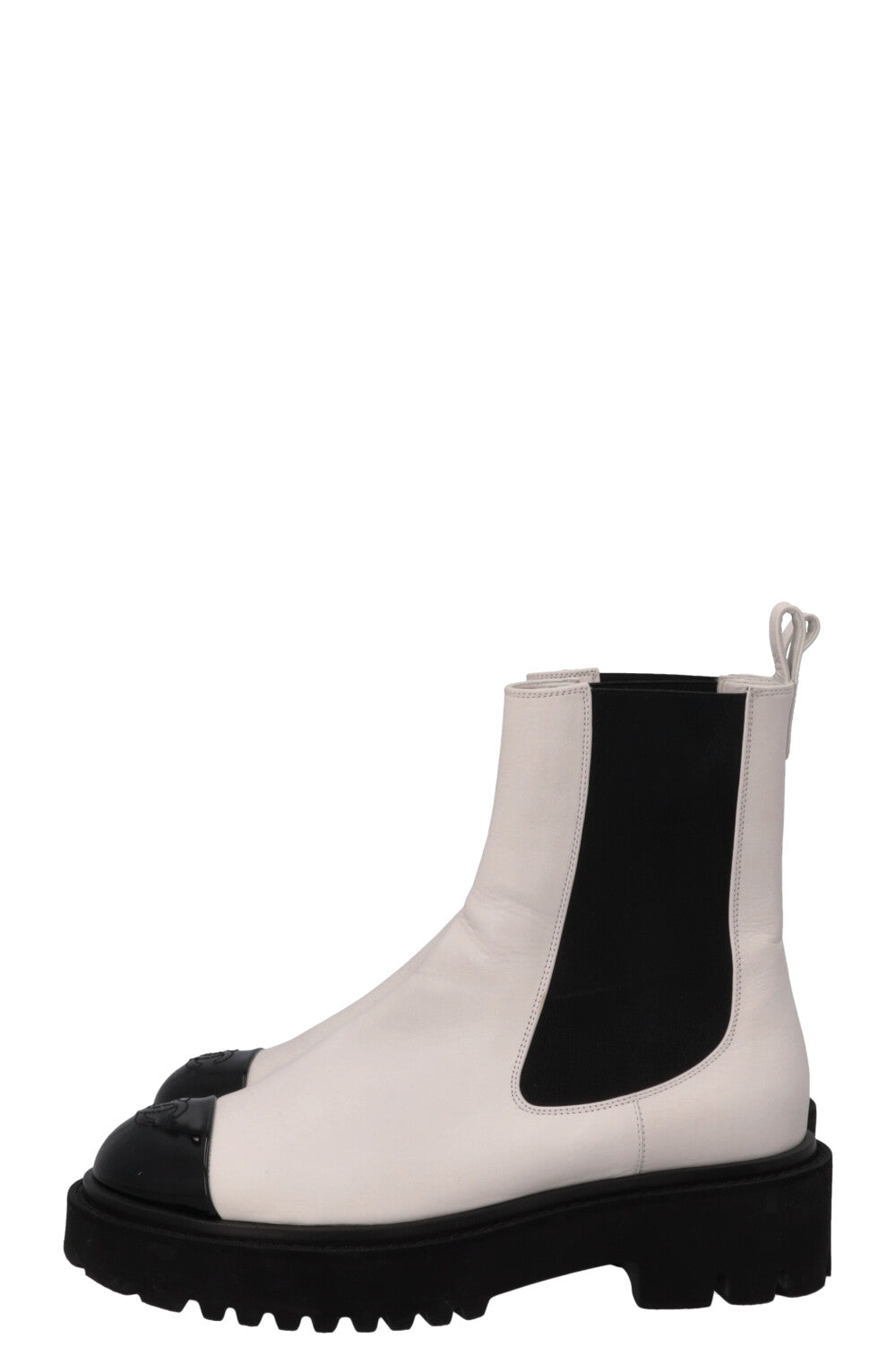 CHANEL Cap Toe CC Ankle Boots White