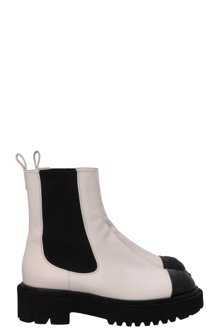 CHANEL Cap Toe CC Ankle Boots White