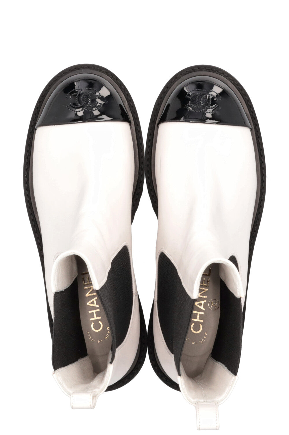 CHANEL Cap Toe CC Ankle Boots White