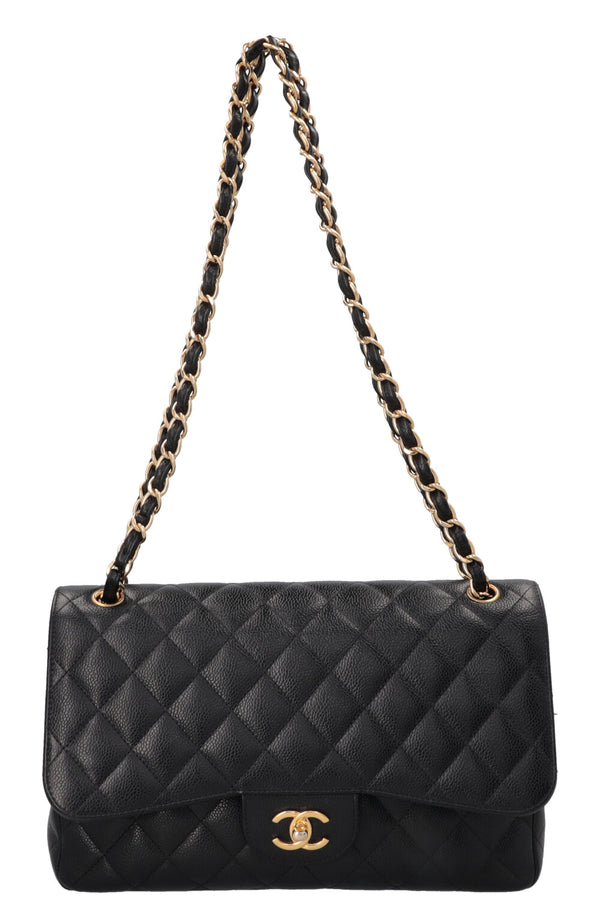 CHANEL Sac Double Rabat Grand Caviar Noir