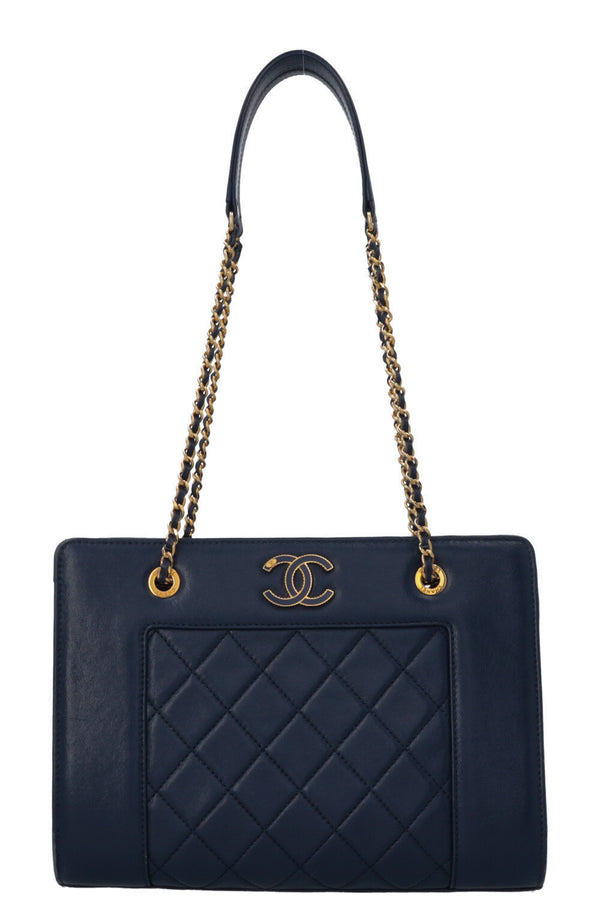 CHANEL Small Mademoiselle CC Quilted Tote Bag Navy