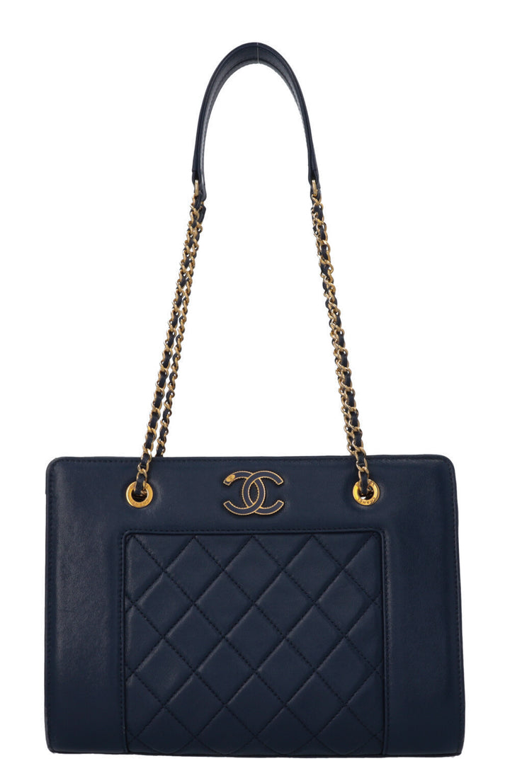 CHANEL Small Mademoiselle CC Quilted Tote Bag Navy