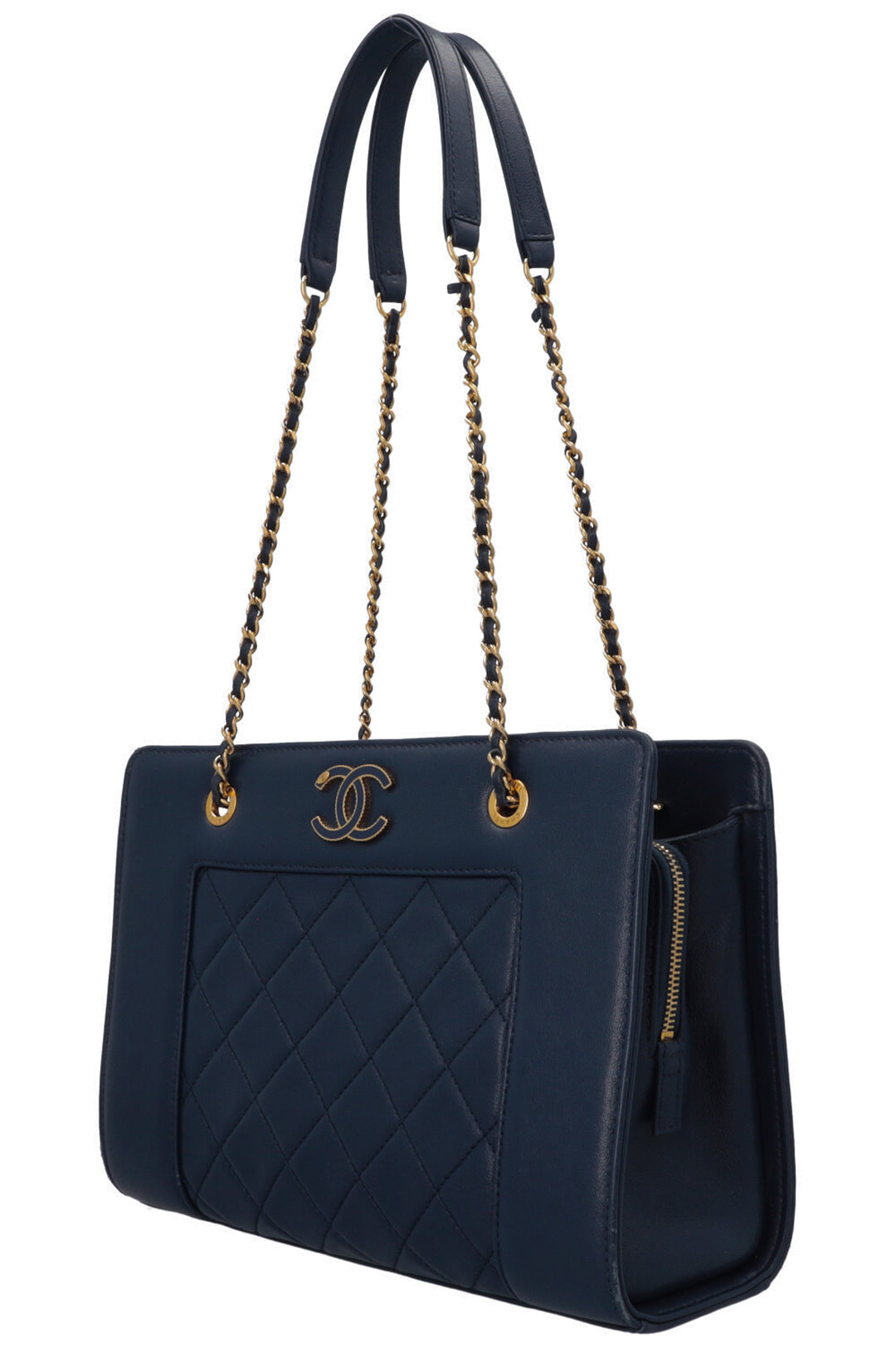 CHANEL Small Mademoiselle CC Quilted Tote Bag Navy