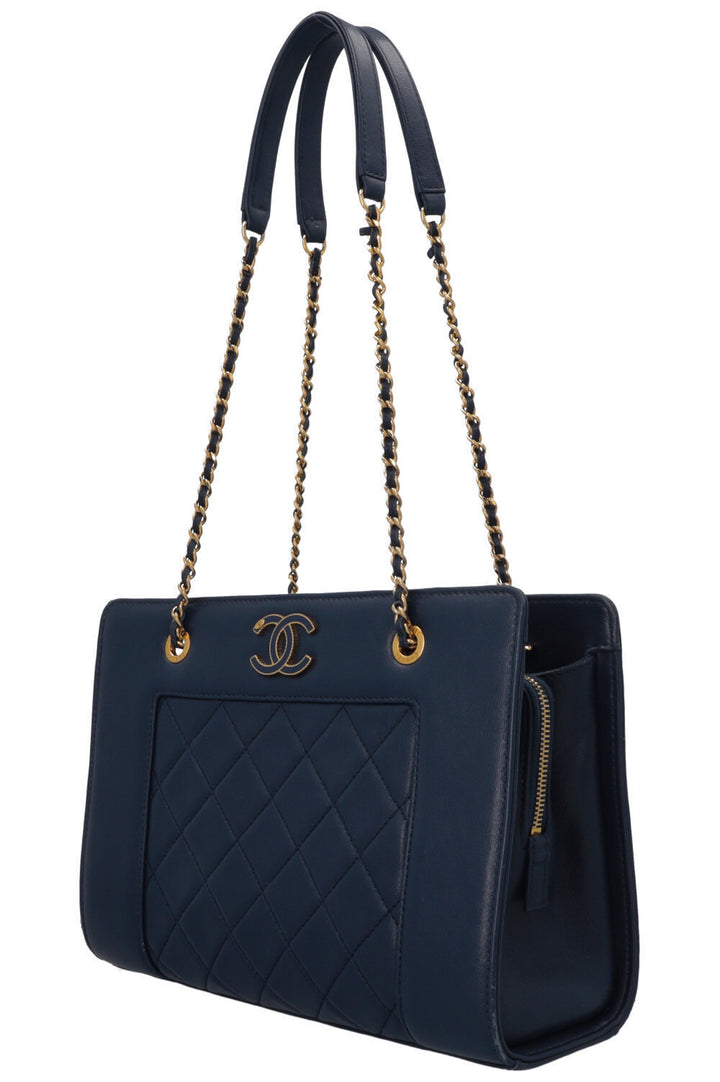 CHANEL Small Mademoiselle CC Quilted Tote Bag Navy