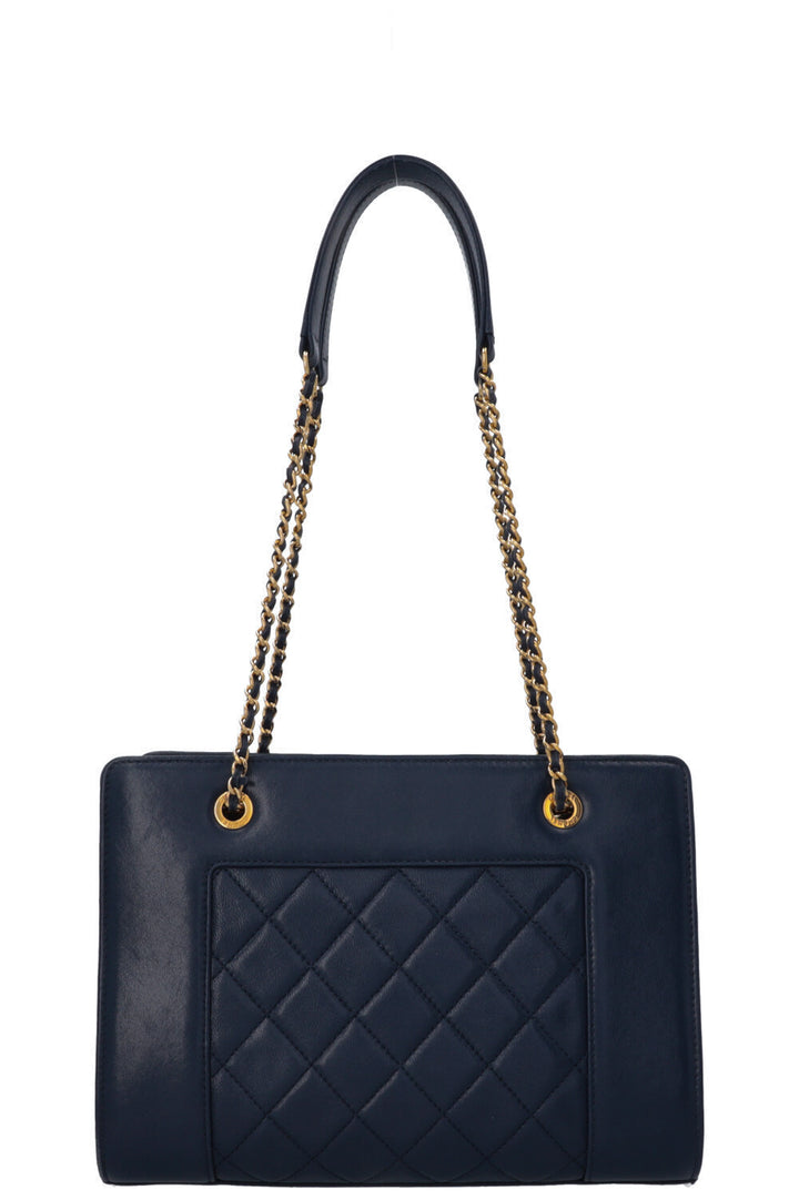 CHANEL Small Mademoiselle CC Quilted Tote Bag Navy