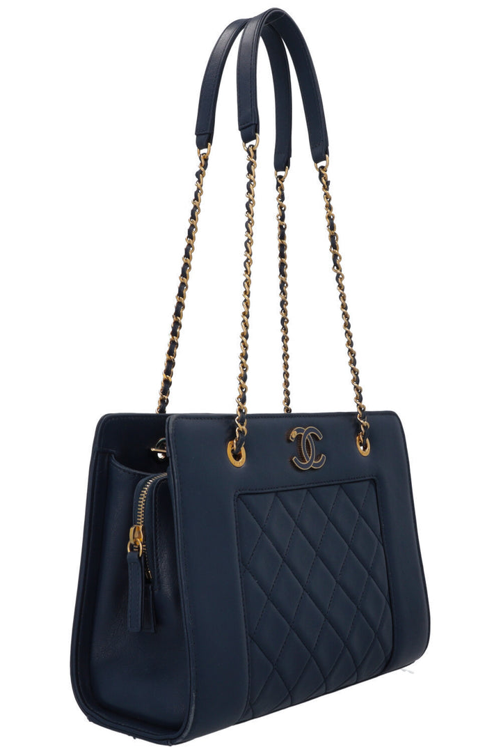 CHANEL Small Mademoiselle CC Quilted Tote Bag Navy