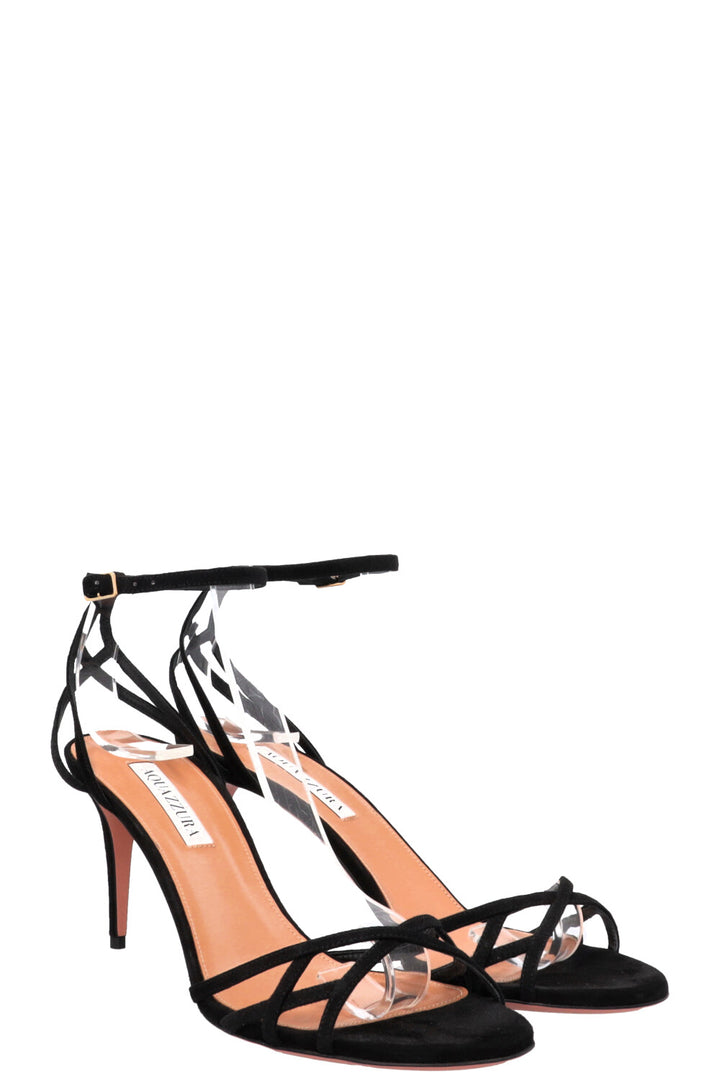 AQUAZZURA Talk To Me 75 Sandal Heels Suede Black
