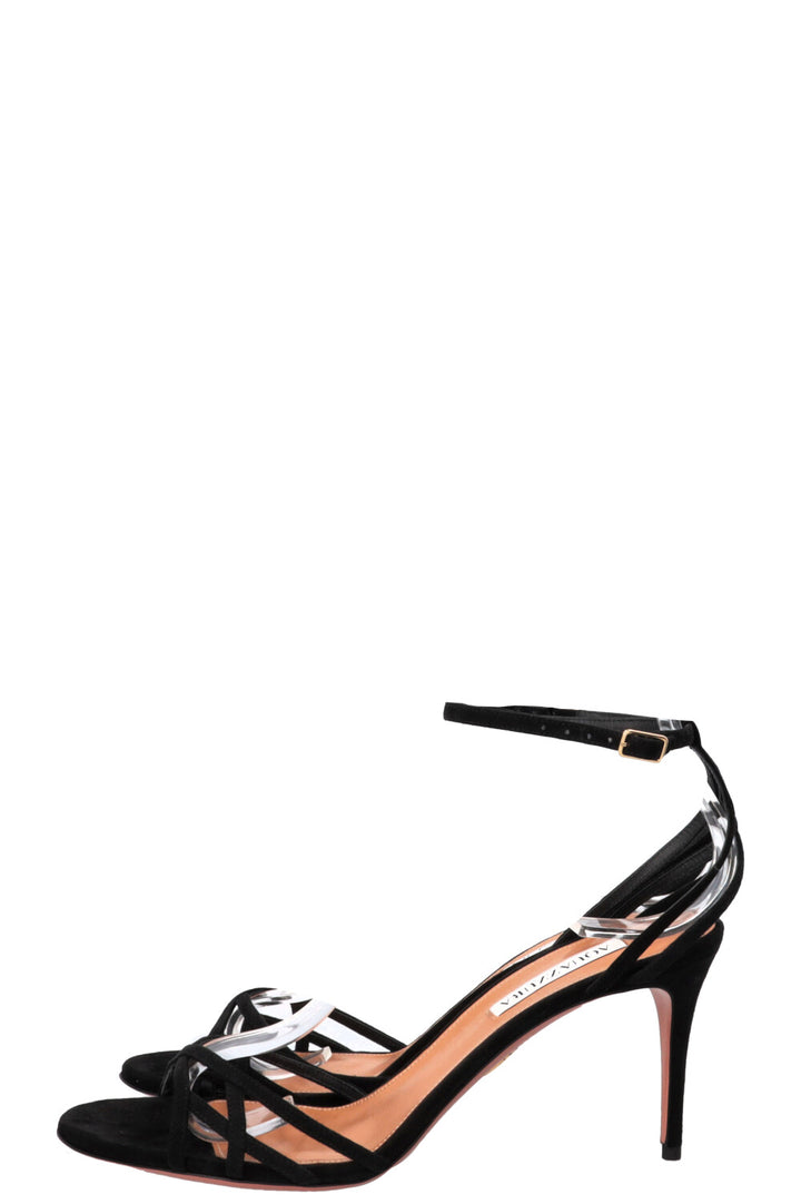 AQUAZZURA Talk To Me 75 Sandal Heels Suede Black