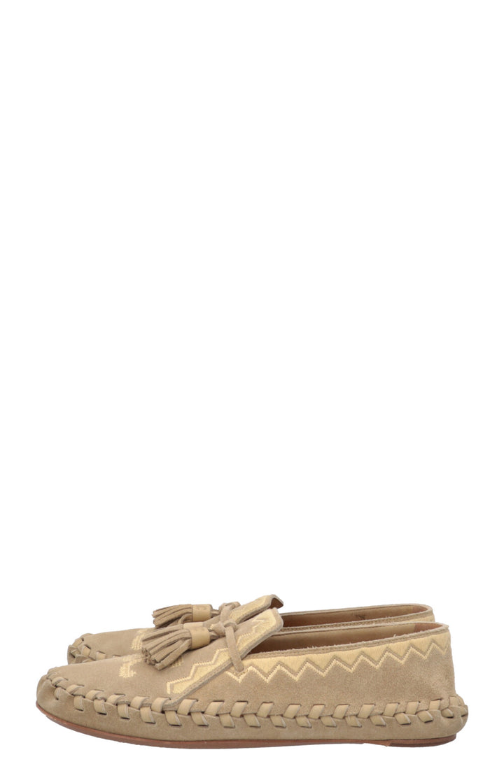 CELINE Tassel Moccasins Suede Grey