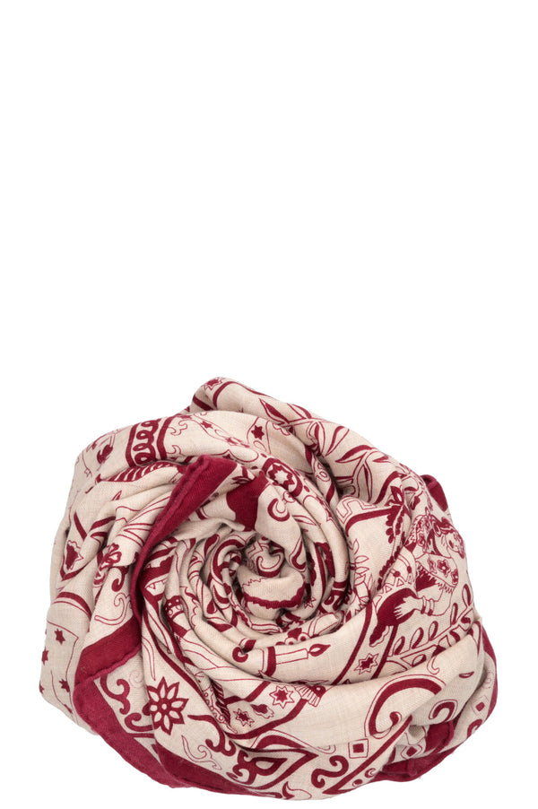 HERMÈS Peuple Du Vent Écharpe 140 Cachemire Beige Fuchsia