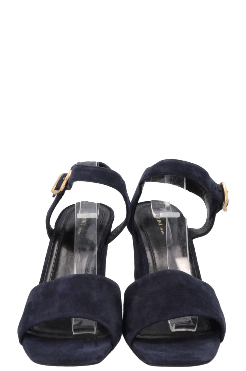 CÉLINE Block Heels Sandals Suede Navy