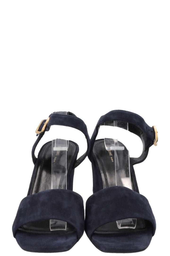 CÉLINE Block Heels Sandals Suede Navy
