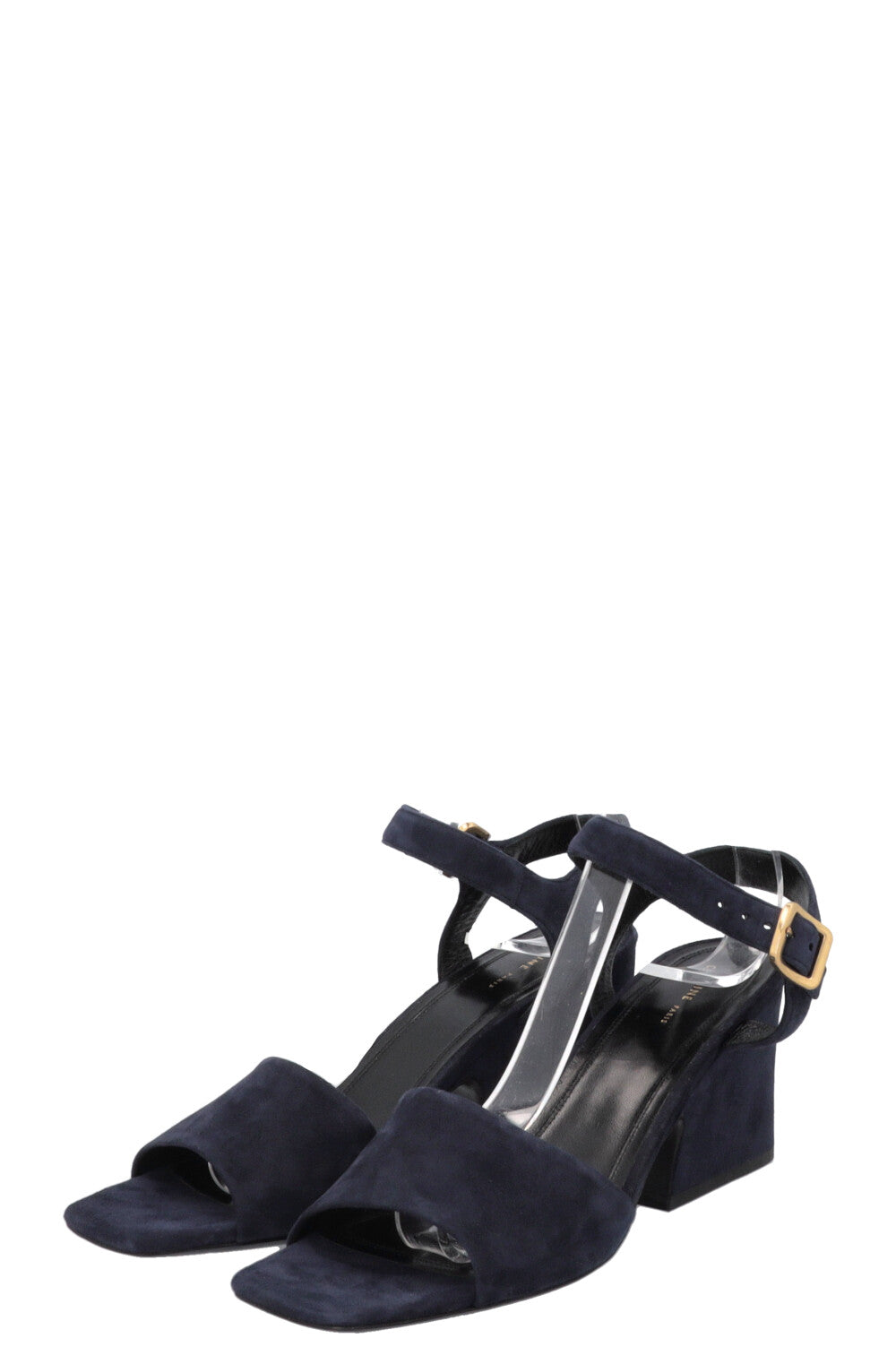 CÉLINE Block Heels Sandals Suede Navy