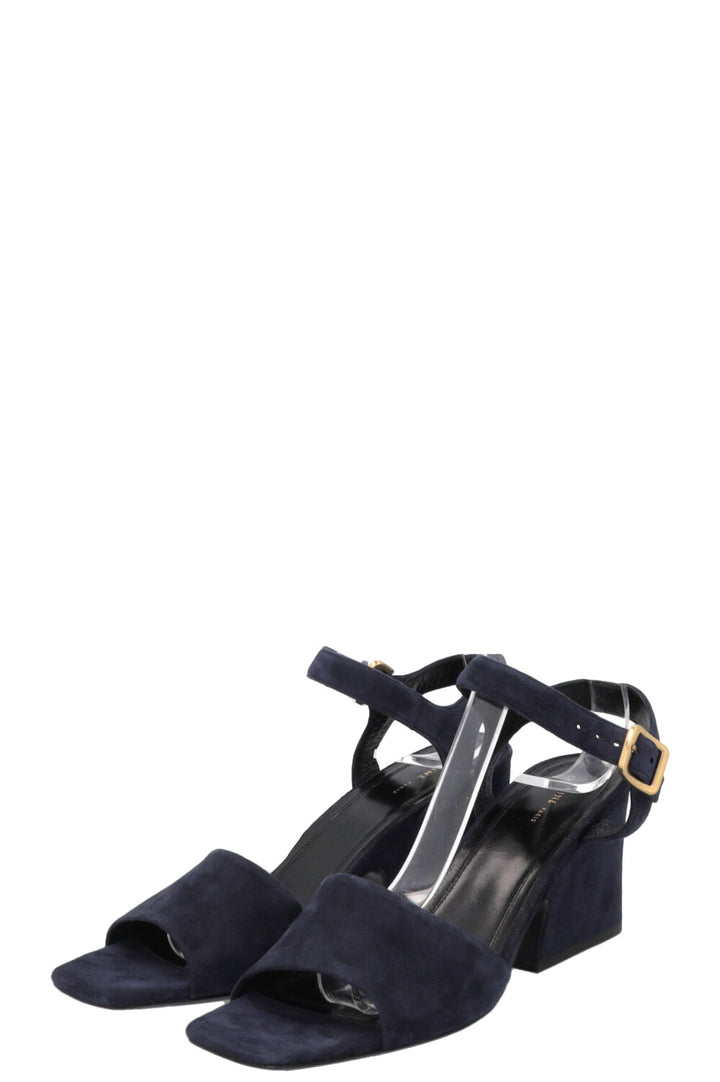 CÉLINE Block Heels Sandals Suede Navy