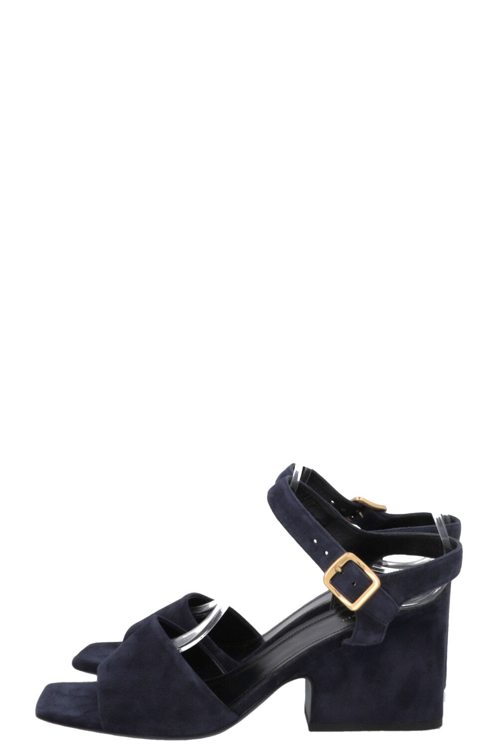 CÉLINE Block Heels Sandals Suede Navy