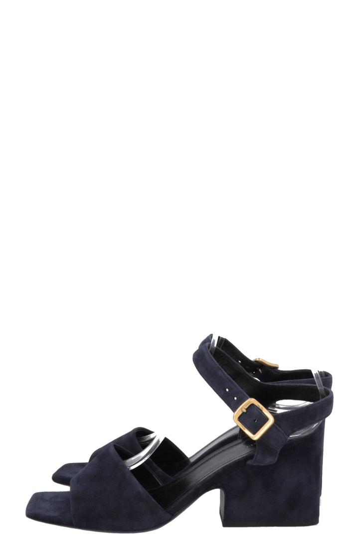 CÉLINE Block Heels Sandals Suede Navy
