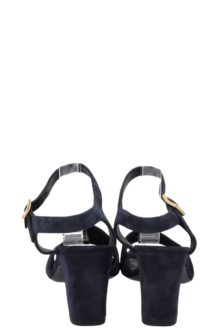 CÉLINE Block Heels Sandals Suede Navy