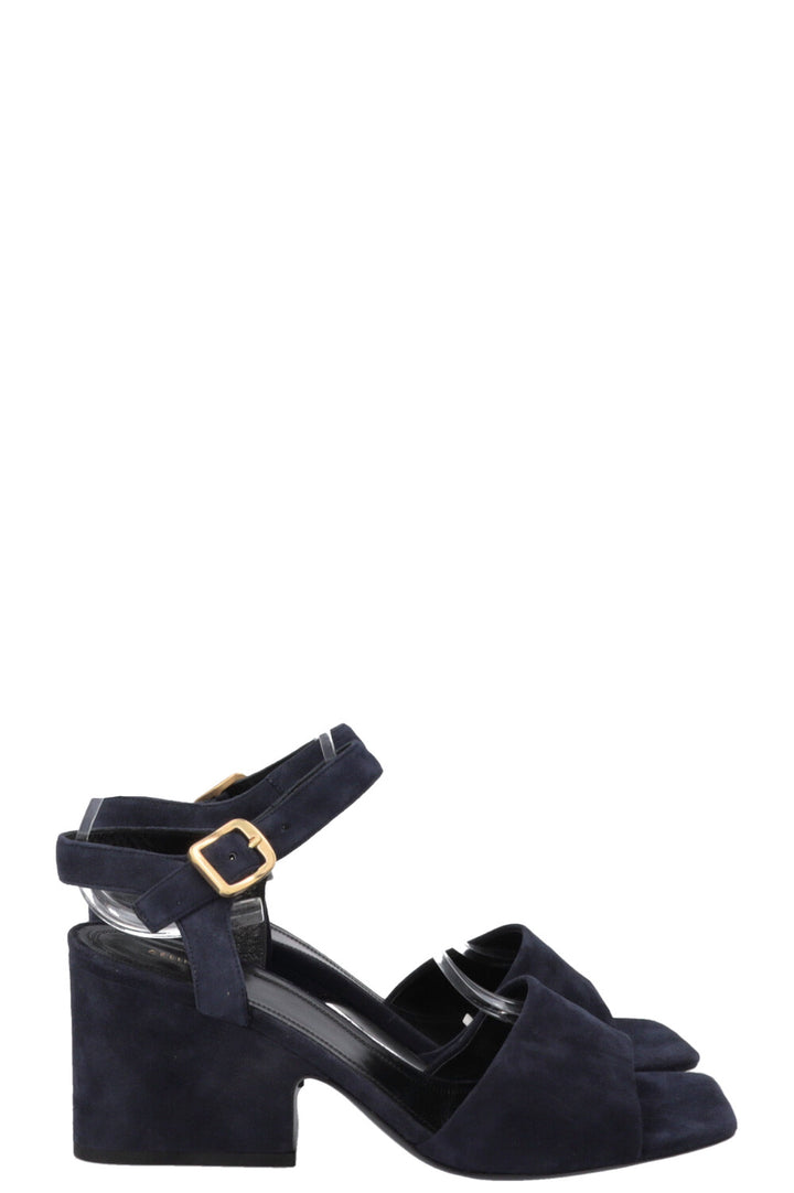 CÉLINE Block Heels Sandals Suede Navy