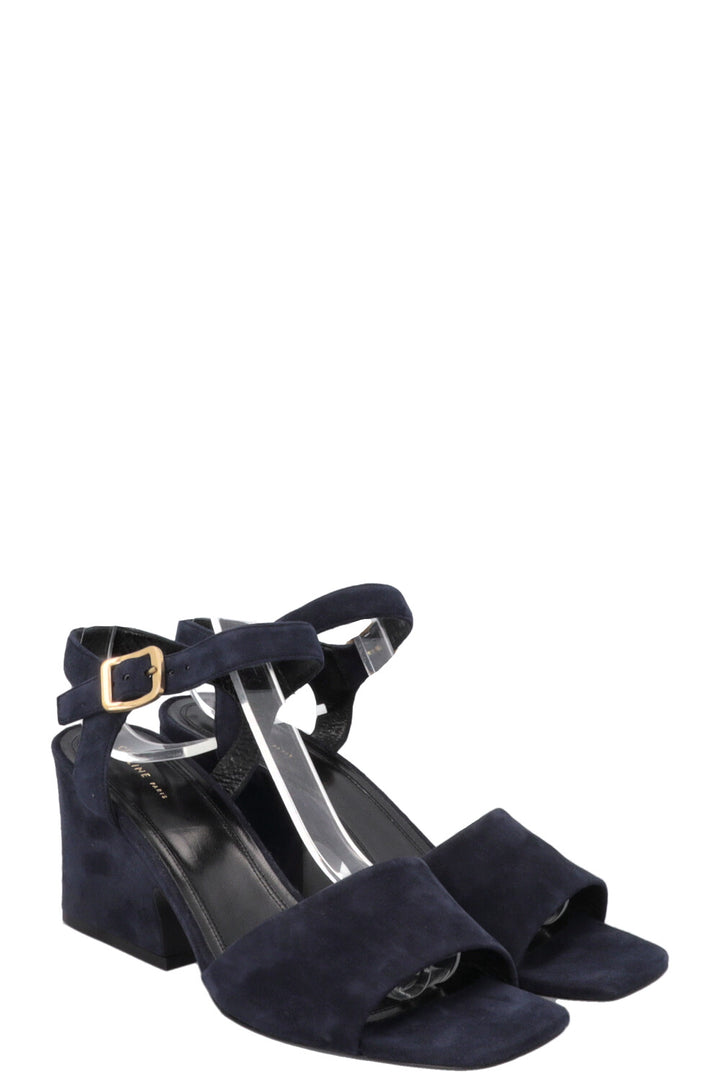 CÉLINE Block Heels Sandals Suede Navy