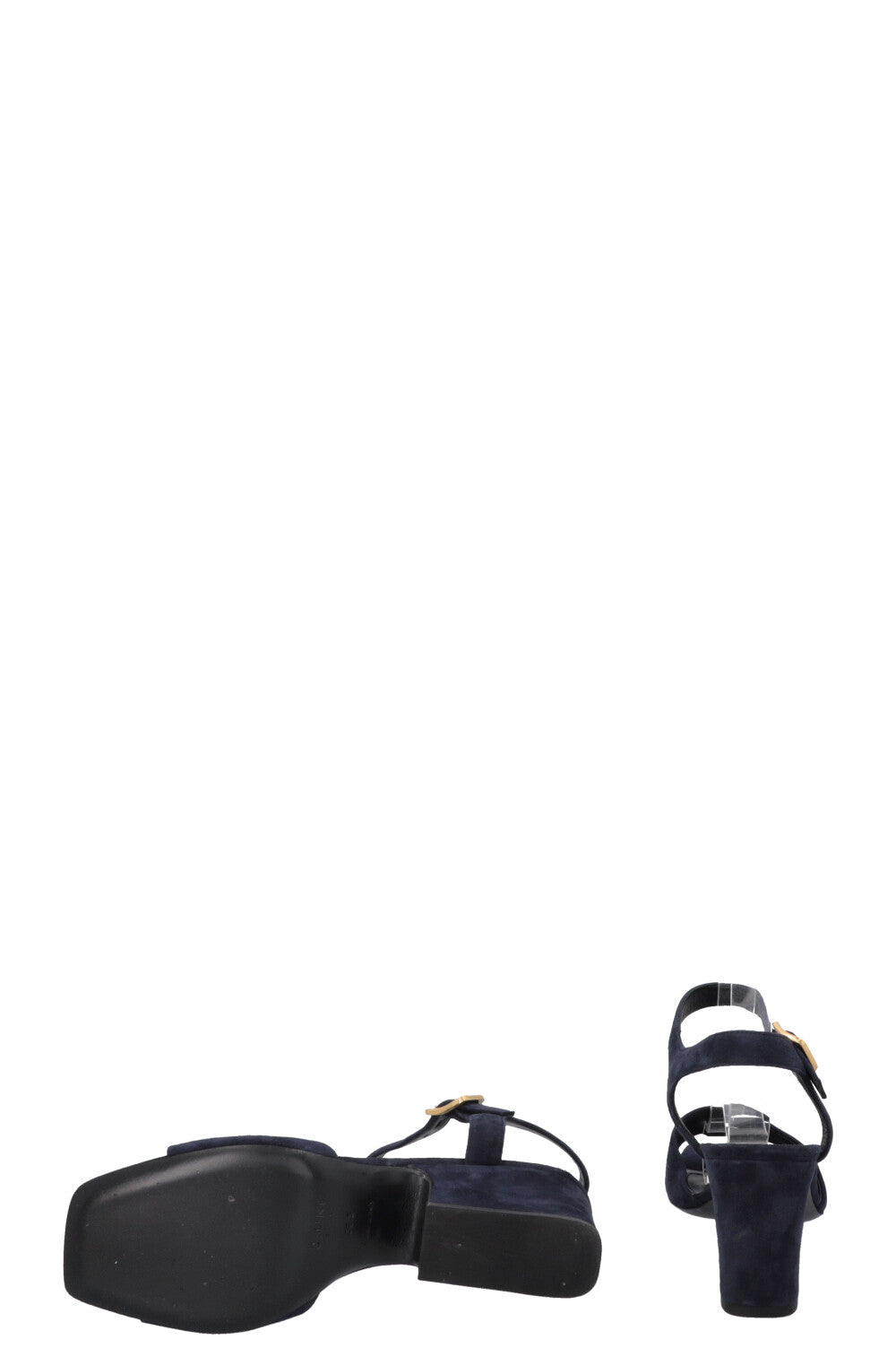 CÉLINE Block Heels Sandals Suede Navy