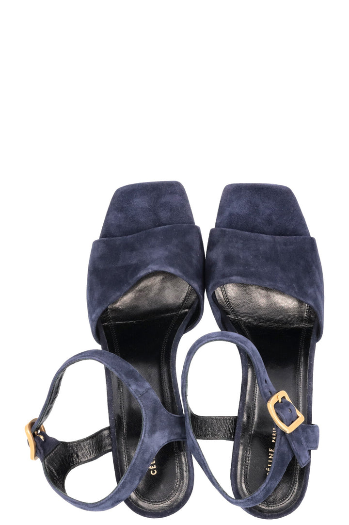CÉLINE Block Heels Sandals Suede Navy