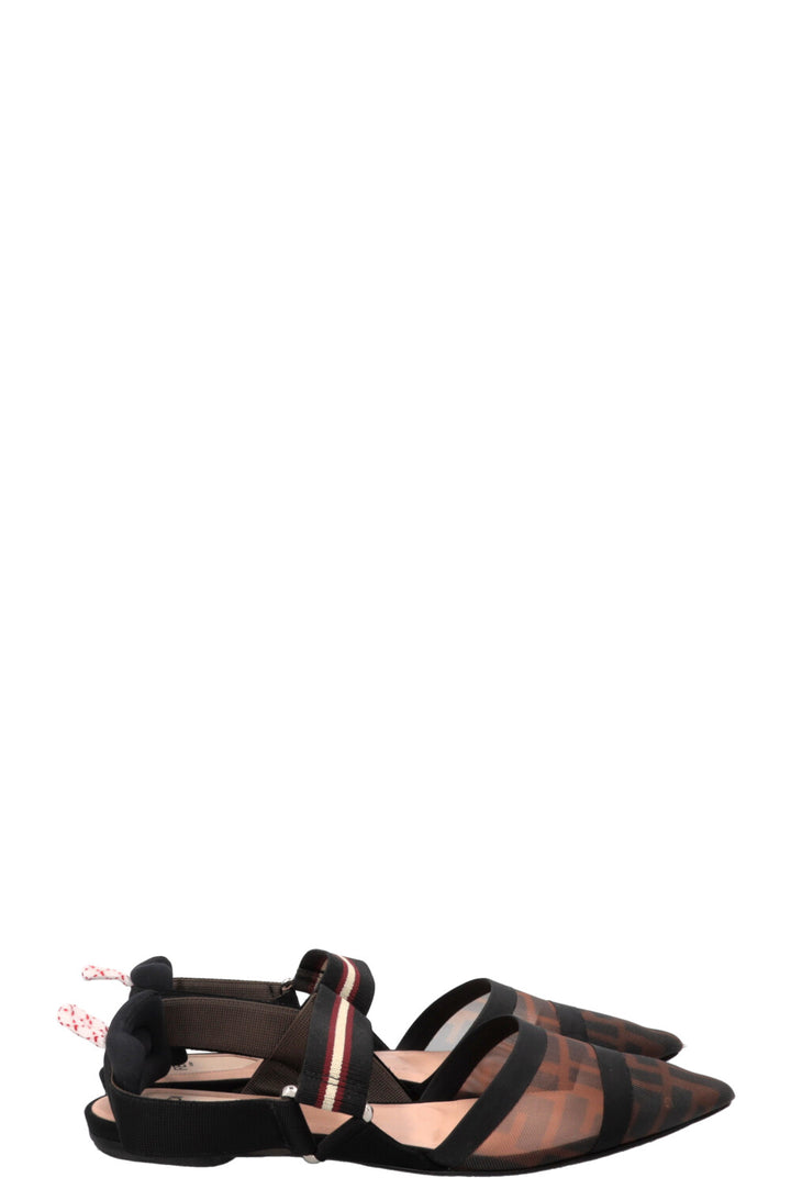 FENDI Colibri FF Motif Slingback Flats Brown