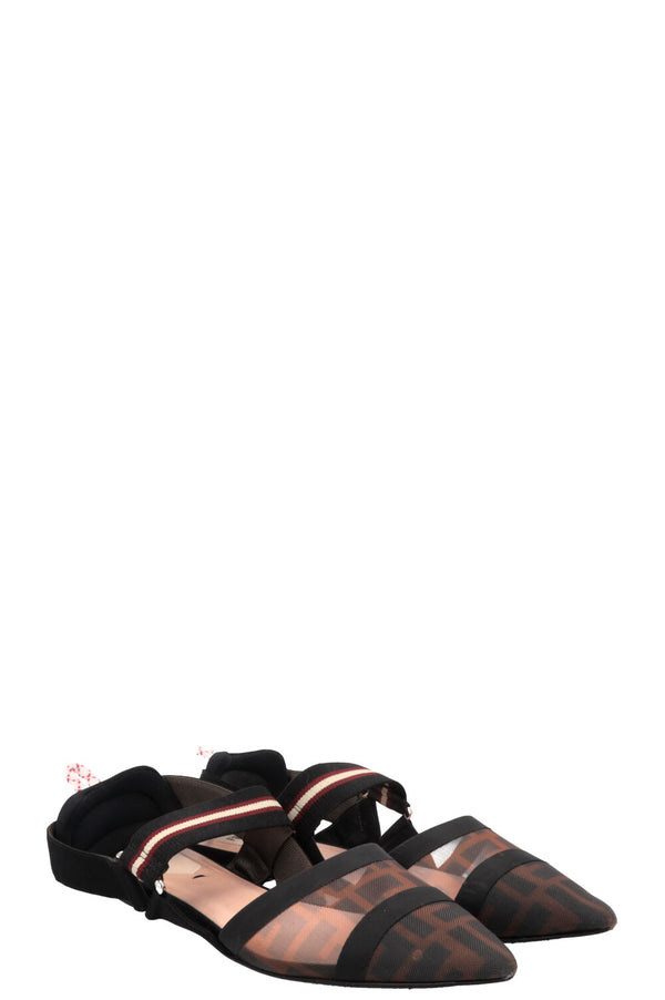 FENDI Colibri FF Motif Slingback Flats Brown