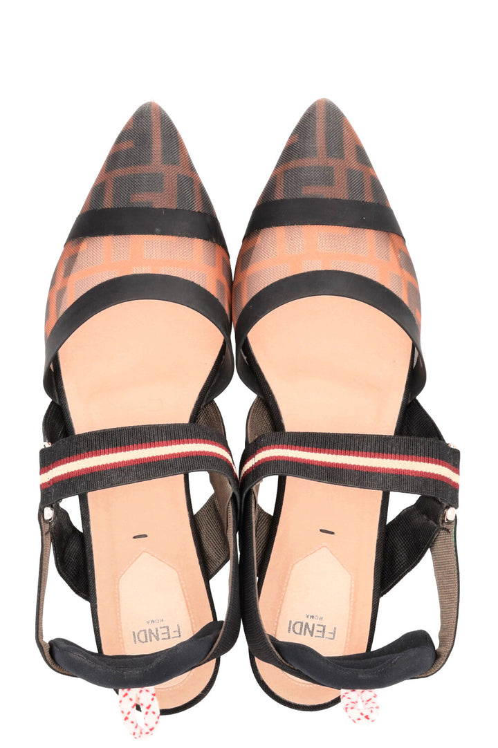 FENDI Colibri FF Motif Slingback Flats Brown