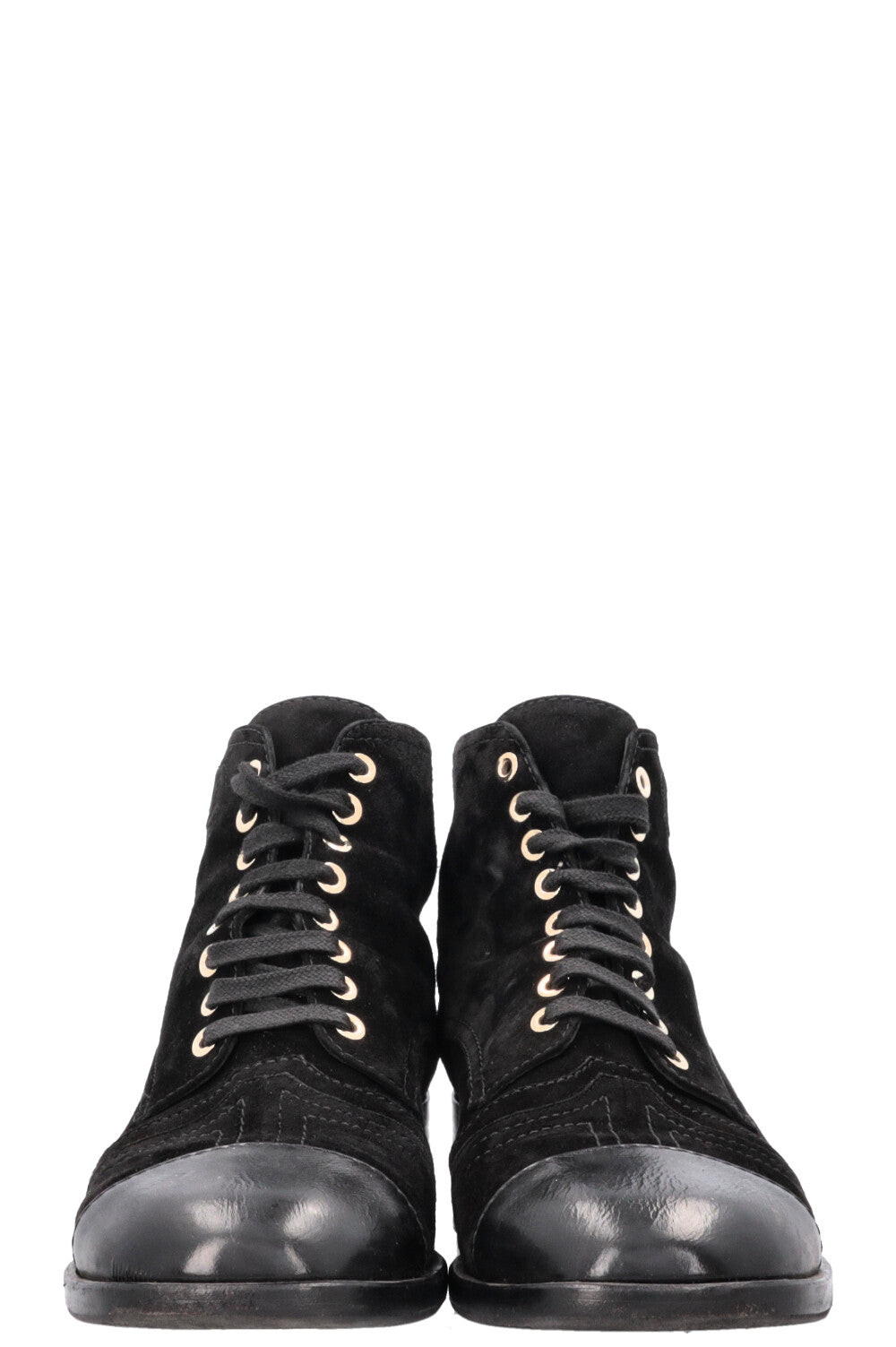 CHANEL CC Lace Up Ankle Boots Suede Black