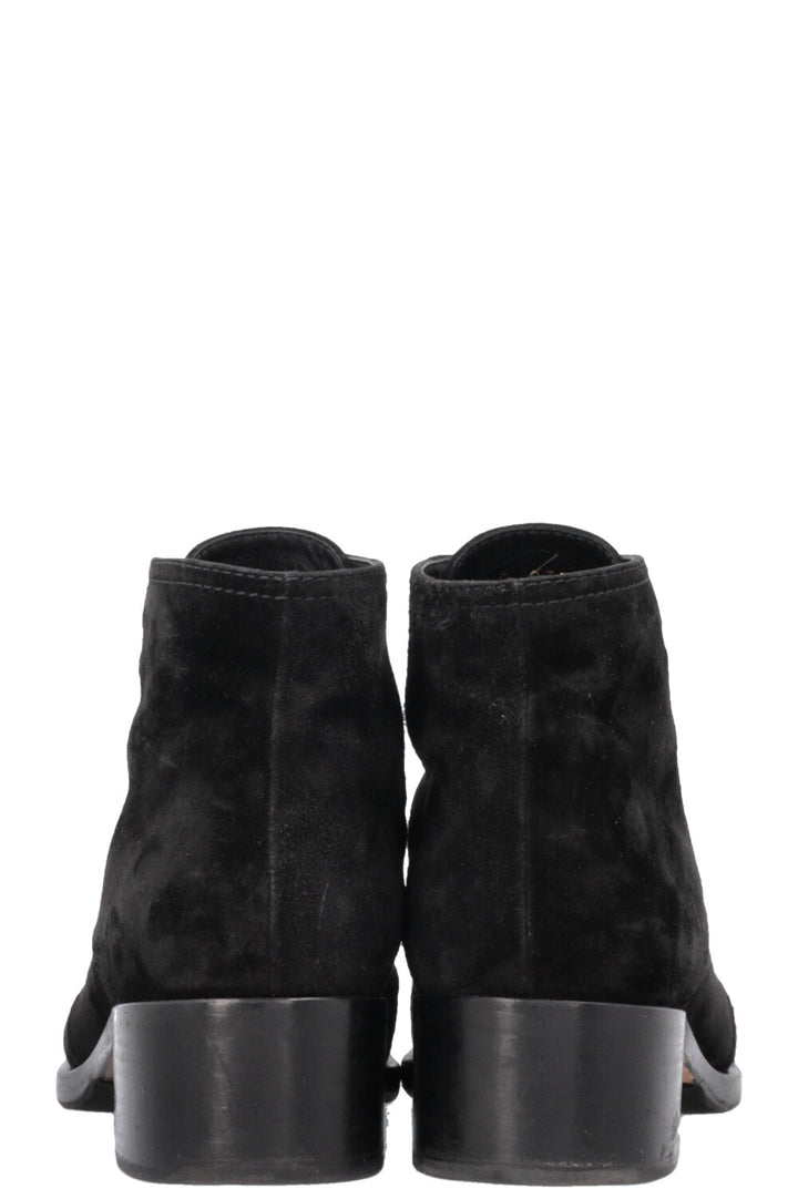 CHANEL CC Lace Up Ankle Boots Suede Black