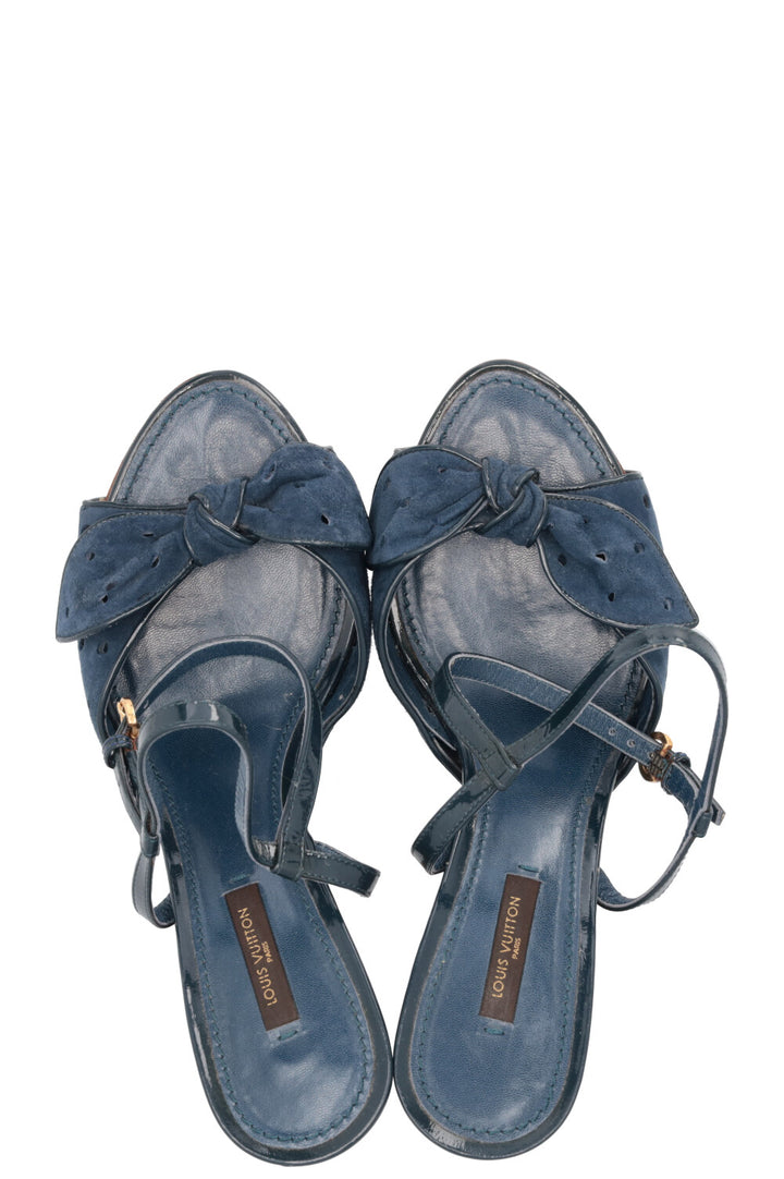 LOUIS VUITTON Wooden Platform Heels Suede Petrol