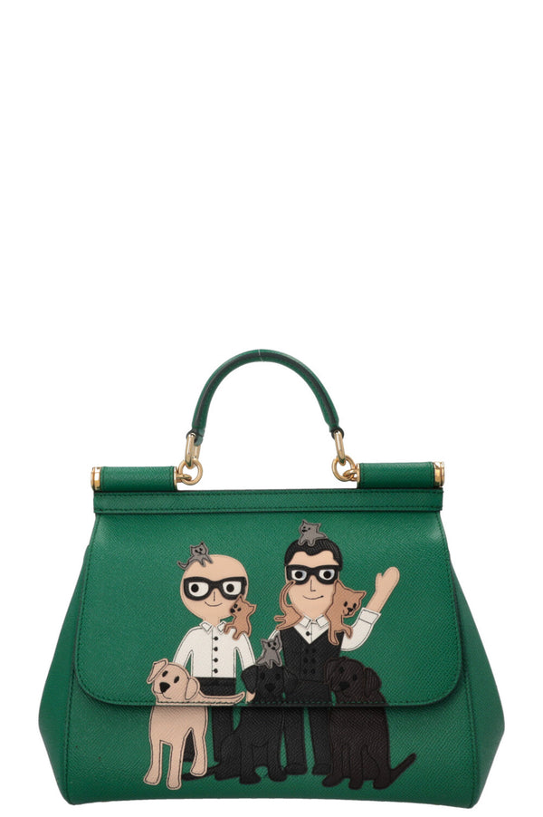 DOLCE&GABBANA Medium Family Patch Sicily Bag Saffiano Green