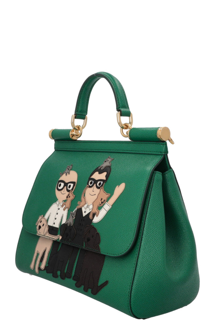 DOLCE&GABBANA Medium Family Patch Sicily Bag Saffiano Green