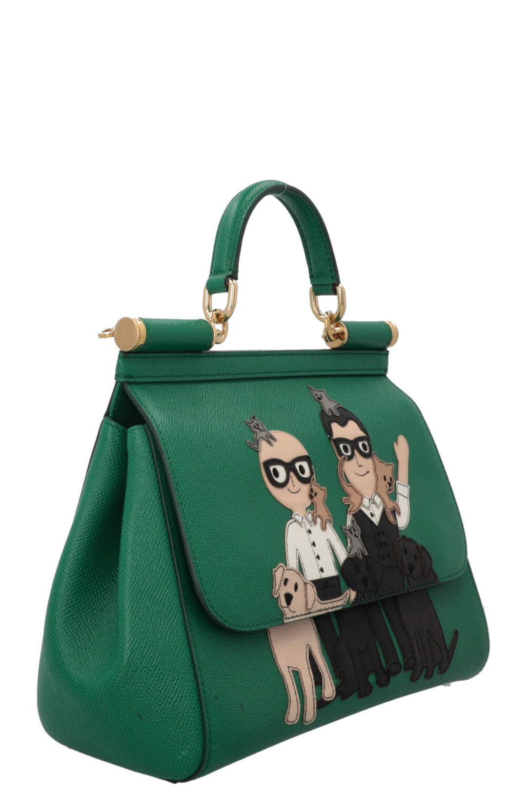 DOLCE&GABBANA Medium Family Patch Sicily Bag Saffiano Green