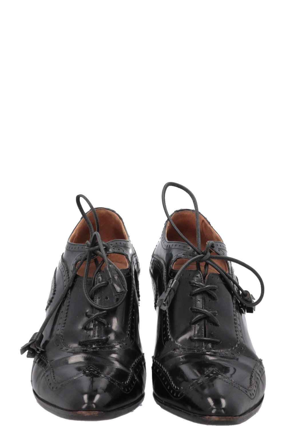 HERMÈS Lace Up Heels Black Leather