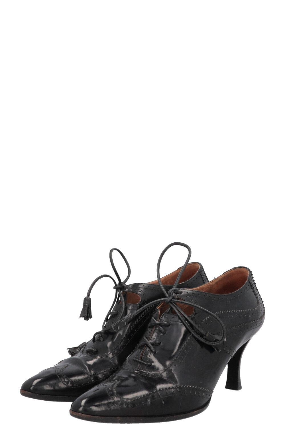 HERMÈS Lace Up Heels Black Leather