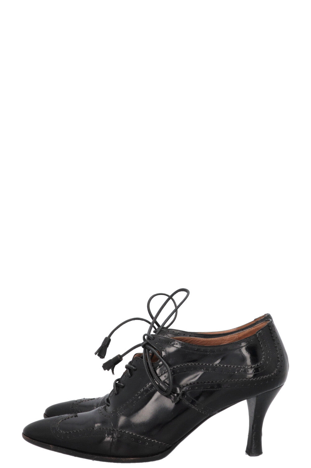 HERMÈS Lace Up Heels Black Leather