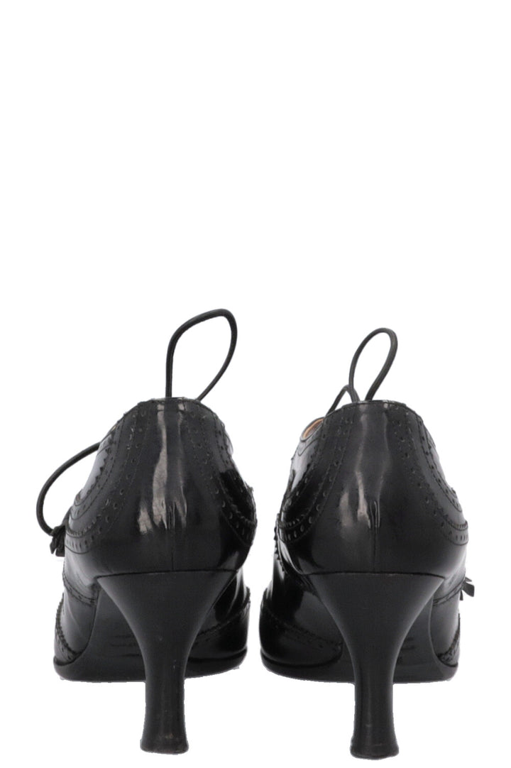 HERMÈS Lace Up Heels Black Leather