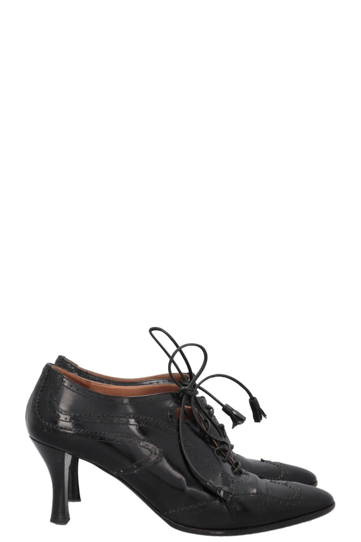 HERMÈS Lace Up Heels Black Leather