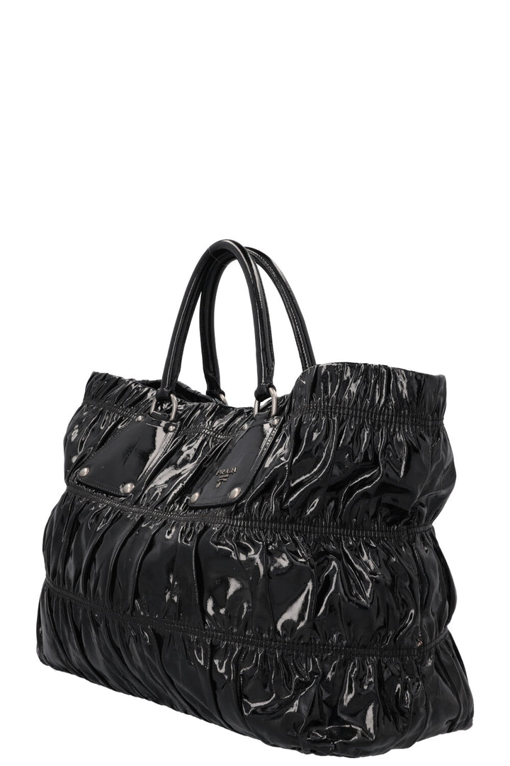 PRADA Vernice Gaufre Tote Patent Black