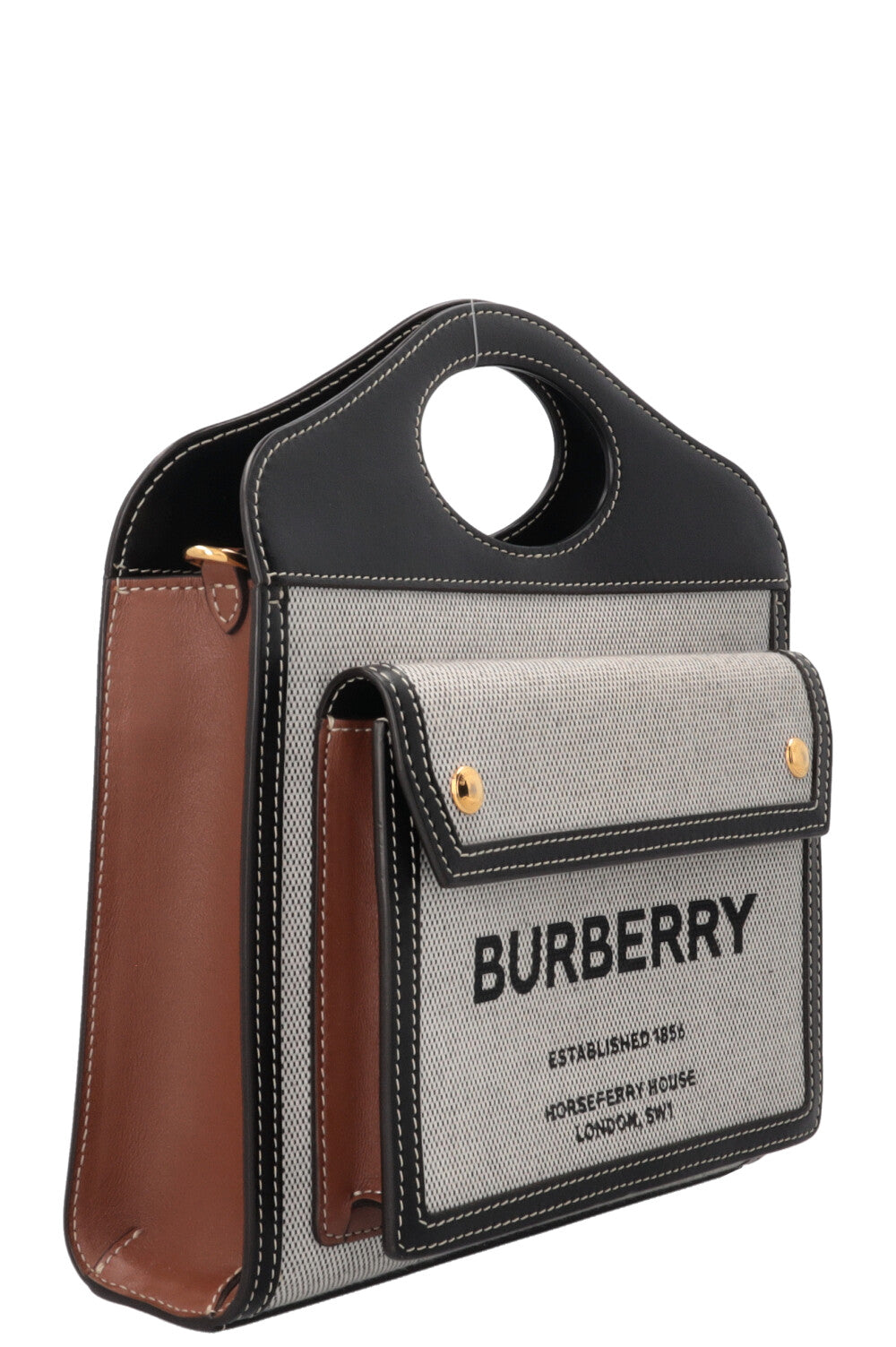 BURBERRY Mini Pocket Bag Brown and Black Leather and Canvas