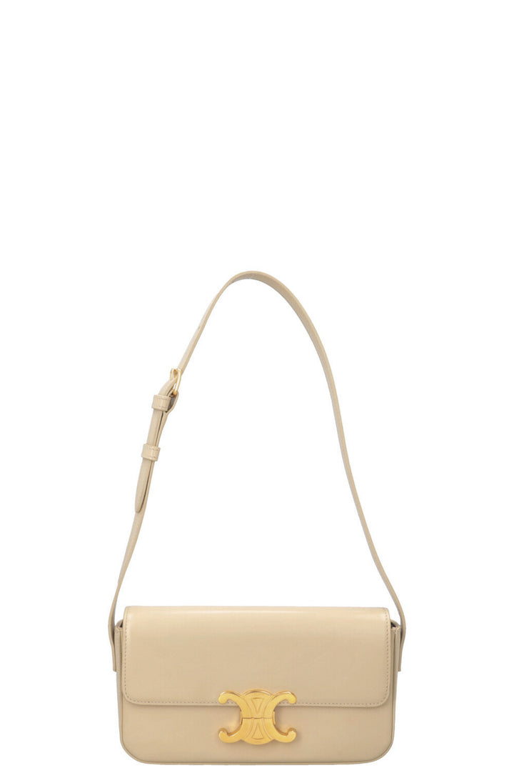 CELINE Claude Shoulder Bag Shiny Calfskin Creme