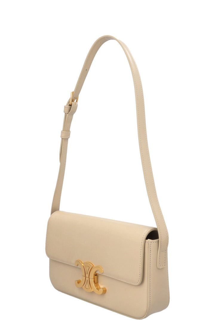 CELINE Claude Shoulder Bag Shiny Calfskin Creme