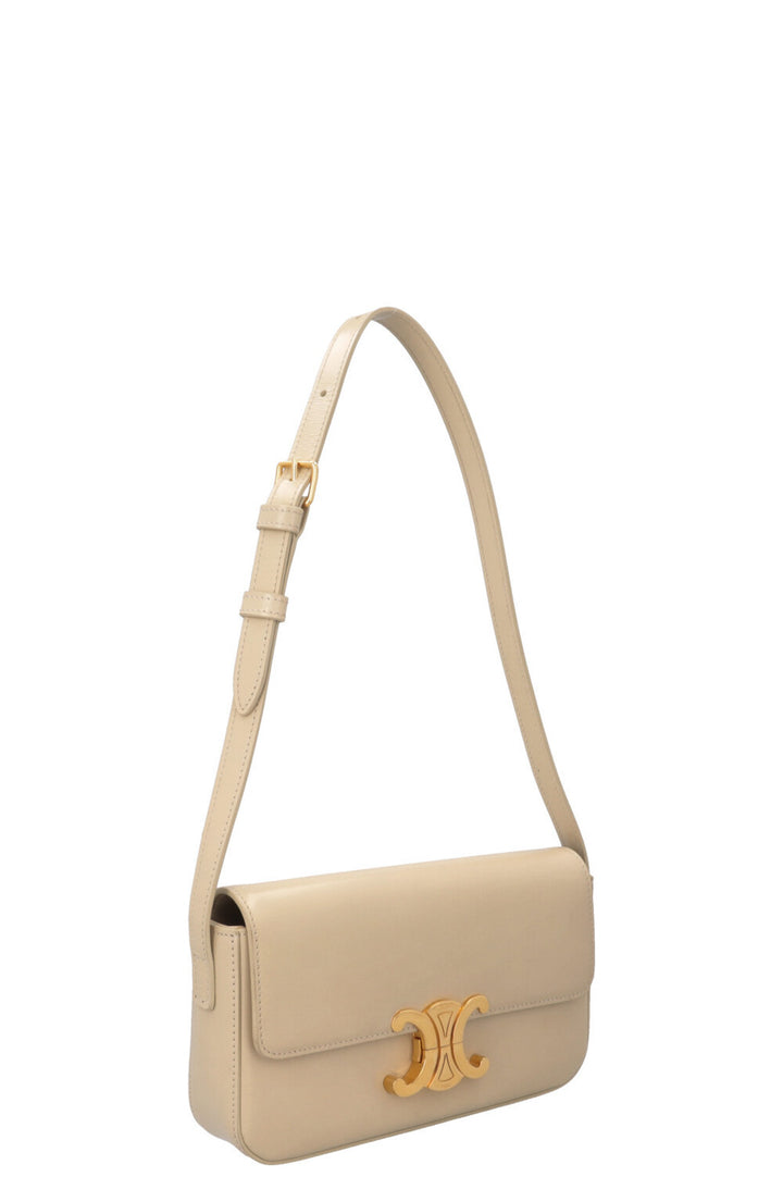 CELINE Claude Shoulder Bag Shiny Calfskin Creme