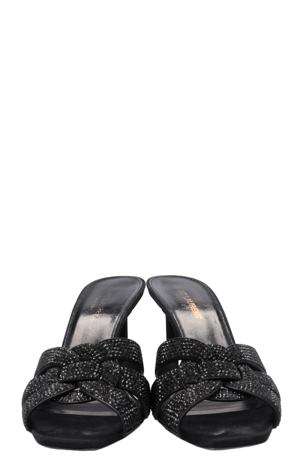 SAINT LAURENT Tribute Mule Satin Crystals Black