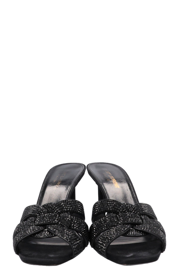 SAINT LAURENT Tribute Mule Satin Crystals Black