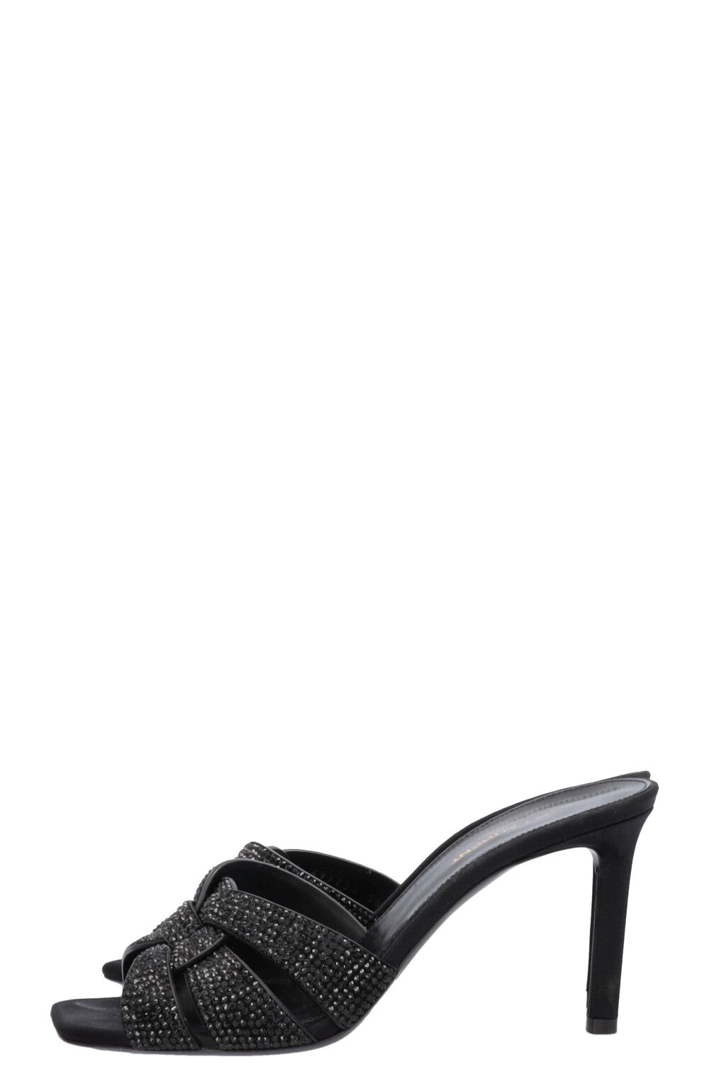 SAINT LAURENT Tribute Mule Satin Crystals Black