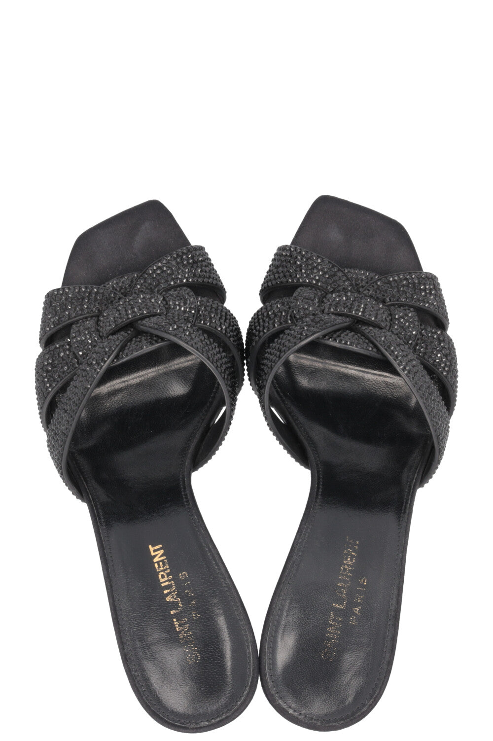 SAINT LAURENT Tribute Mule Satin Crystals Black