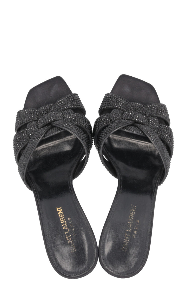 SAINT LAURENT Tribute Mule Satin Crystals Black