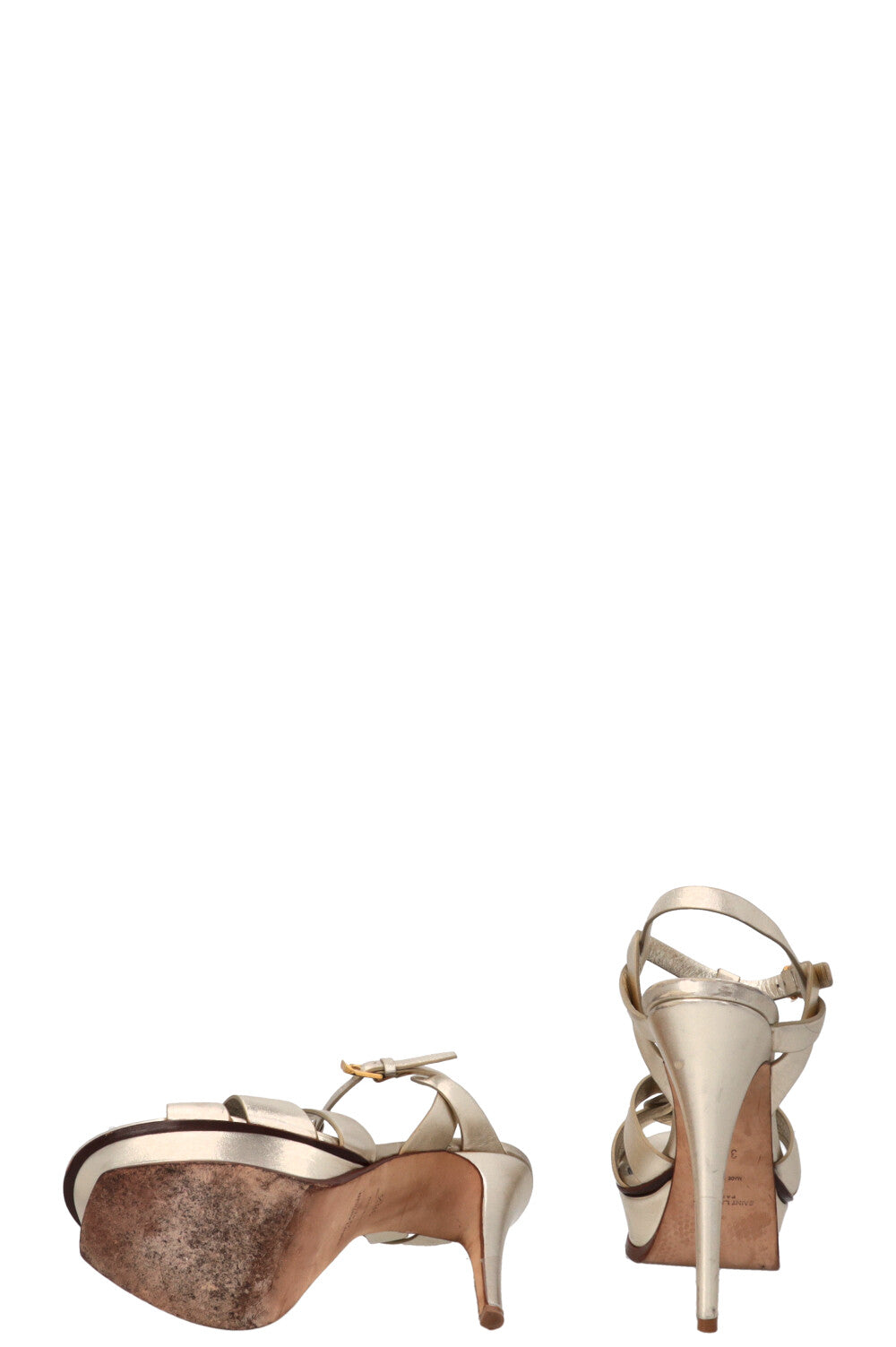 SAINT LAURENT Tribute Platform Sandals Metallic Leather Gold